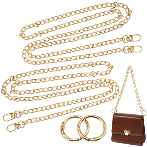 JJUNW 2 Stück Taschenkette Gold 120 cm, Handtasche Kette Metall Schultergurt Kette mit 2 Stück Runde Karabiner, Schulterriemen Kette Ersatzkette für Handtaschen Umhängetaschen Geldbörsen