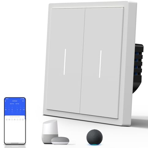 BSEED Smart Lichtschalter Matt, Wlan Schalter mit Kontrollleuchte, Wechselschalter Unterputz, S-Serie, 2 Fach 1 Weg, 86mm Weiß
