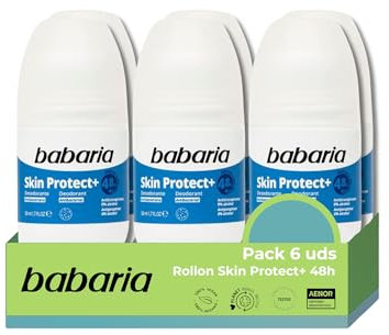 Babaria - Confezione da 6 deodorante per donna e uomo Roll On Skin Protect | Deodorante per bambini e adulti | Deodorante Deos Idratante | Protezione 48h | 100% Vegano