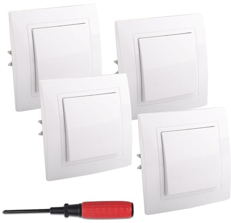 JTgugu 4 interruttori della luce da incasso, 82 x 82 mm, interruttore on/off, tutto in uno, bianco, interruttore di serie, interruttore universale, interruttore da parete