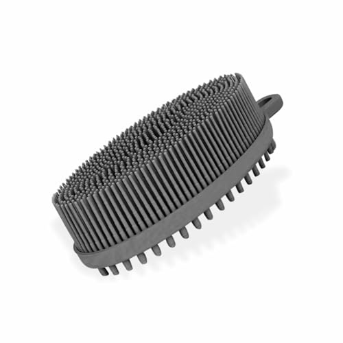 Silicone Scrubbing Brush Multipurpose Silicon Scrubber for Dishes Household Cleaning Fruit Vegetable Washing Pet Care Shoe Cleaning Supply Soft Shower Massage Scrubber 16.5x7.5x3 (1Pc)