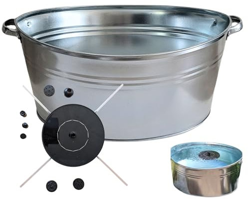 Storm's Gartenzaubereien Zinkwanne 40Lmit Solarbrunnen Zinkbehälter für Garten und Balkon Solar Teichpumpe mit Abstandhalter Wasserspiel für Vögel Mini-Teich Dekoration