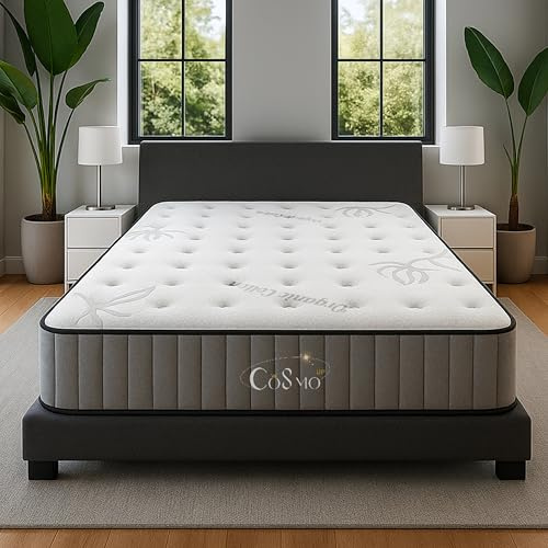 COSMO UP - Matelas Hybride 180x200 cm – Structure Multicouche Haut de Gamme avec Ressorts Ensachés - Confort Moelleux à Ferme – Tissu en Coton Bio Hypoallergénique – 25 cm d’Épaisseur