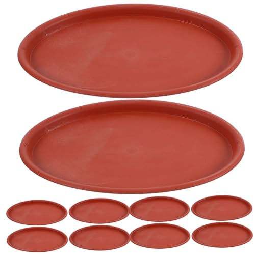 Milisten Set 10 Pezzi Sottovasi in Plastica Ovali Rosso Mattone, Vassoio Raccogli Gocce per Piante in Vaso, Base per Fioriere da Interno ed Esterno, Supporto Antitrabocco per Piante