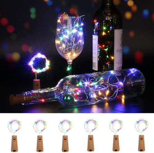Kolpop Bottle Lights 6 Packs, 2m 20 LED Cork Light Battery Operated for Wine Bottles, Multi Coloured Fairy String Lighting Indoor for Jars Table Craft Christmas Party Decoration