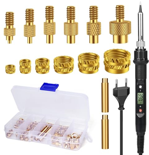 Gewindeeinsätze Lötspitzen Set mit Temperaturanzeige, 80W Lötspitzen für Gewindeeinsätze + 130-tlg. Gewindeeinsätze M2/M3/M4/M5/M6/M8, Reparaturset für Lötkolben