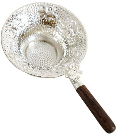 Passoire à thé, filtre vintage en relief avec poignée en bois, passoire à thé vintage (poignée en lotus argenté)