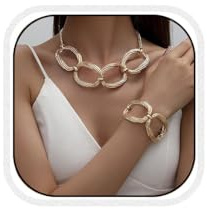 MeeQee Vergoldete Schmuckset für Damen Chunky Choker Halsketten und Armbandset Trendige Klobige Goldkette Halskette Armband Set Statement Punk Cuban Kette Schmuckset für Frauen (Gold)