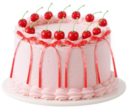 12 Set Cherry Cake Decorations and Red Bow Cake Toppers, Birthday Bowknot Ribbons Artificial Fruit Cherries Fake Cherry Simulation Decor for Birthday Wedding Bridal Party Supplies