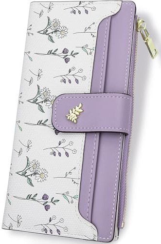 Farcauo Wallet Women Slim Wallets for Women with RFID Blocking Cute Thin Purple Women's Wallet Kawaii Flower Womens Ladies Card Holder Wallets