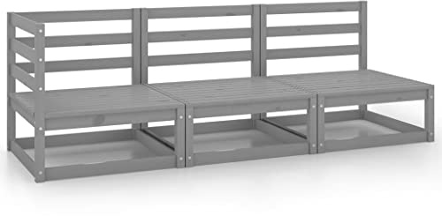 3 Piece Garden Lounge Set - Grey Solid Pinewood Outdoor Furniture