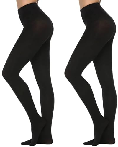 JiaYouLC 2 Pairs Thick Black Tights Women's 100 Denier Warm Opaque Tight Stretch Winter Pantyhose (UK, Alpha, L, Regular, Regular, Black)