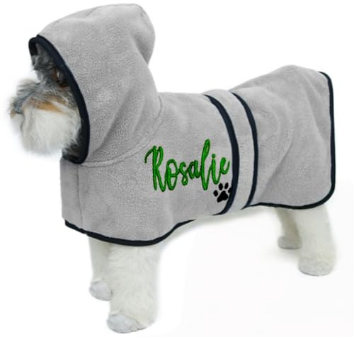 Personalisierter Hundebademantel, Mikrofaserhandtuch Mit Individuellem Namen Und Pfotenabdruck, Ultraweicher Hundebademantel Mit Verstellbarem, Schnell Trocknendem Haustiermantel(Gray,M)