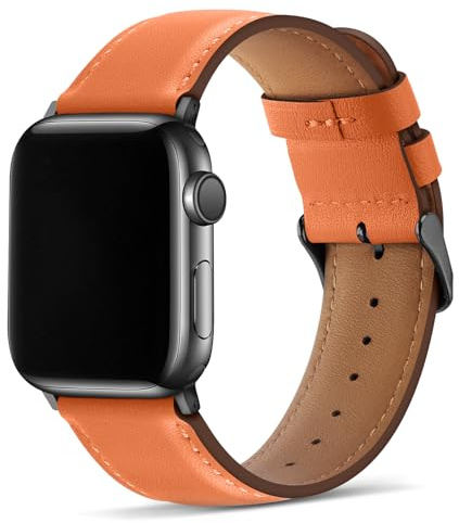 Tasikar Compatible pour Bracelet Apple Watch 42mm (Séries 11/10) 41mm 40mm 38mm Cuir Véritable Bracelet Remplacement Compatible avec Apple Watch SE Séries 11 10 9 8 7 6 5 4Orange cosmique