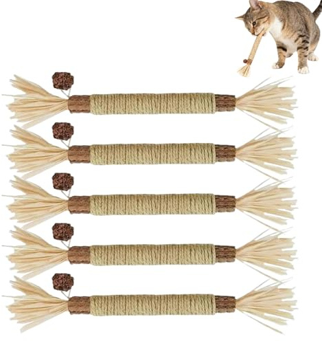 Silberreben-Stäbchen Für Katzen – 5 Stück Natürliche Kaustäbchen | Essbare Katzenminze Kauspielzeuge Zur Zahnpflege | Robust Kratzfest Bissfest, dert Gesunde Kaugewohnheiten Für Kätzchen Und Katzen