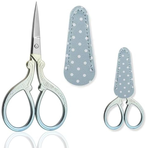 Embroidery Scissors Stainless Steel Phoenix-Patterned Small Scissors with Fake Leather Scissor Cover for Sewing Crochet Thread Cutting DIY Handicrafts