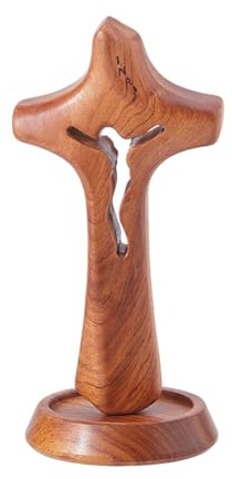 DICOSMETIC 14cm Holz Stehendes Kreuz Kreative Jesus Kreuz Statue Christliches Kreuzständer Katholische Holzkreuze Mit Abnehmbarer Basis Stehende Kreuz Dekor Religiöses Ostergeschenk Für Männer Frauen