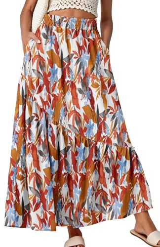 GRECERELLE Sommerrock Damen Lang Maxirock Damen mit Taschen & Elastischem Bund Eleganter Rock A-Linie Damen Boho Style Luftiger A-Linien Rock