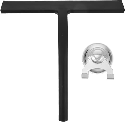 Cabilock Silicone Glass Squeegee with Suction Hook, Multi-Function Window and Tile Wall Wiper for Water Removal, Black Silicone Blade, Household Cleaning Tool for Windows and Bathrooms