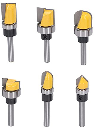 Hyuduo Punta per Rifinitura a Filo, 6 Punte per Fresa in Carburo di Tungsteno con Rivestimento in PTFE per la Lavorazione del Legno, Taglierina per Rifinitura a Filo con Gambo da 6 Mm per Cassetti e