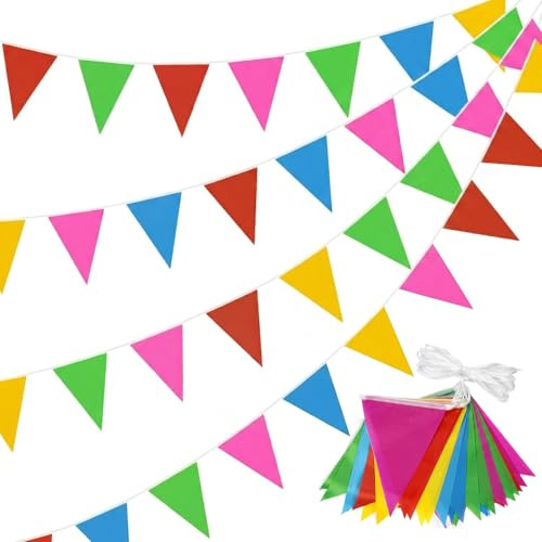 100 m tyg vimplar, ZoneYan 150 triangel girlang, dekorativa partybanderoller, bunting banner, flerfärgad flagga för utomhus trädgård fest och andra fester (flerfärgad, 40 m)