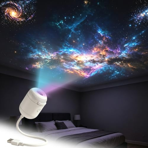 HOVCEH 2-in-1 Galaxy Projector Night Light,Star Projector Night Light with 12 Sliding Projection Films,360°Adjustable,USB Starry LED Lights for Bedroom Ceiling Car &Home Decoration