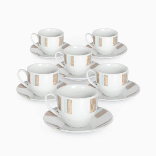 Albalù Set Tazzine da Caffè con Piattino in Porcellana Colorate Tortora Servizio Completo da 12 Pezzi di cui 6 Tazzine e 6 Piattini Lavabili in Lavastoviglie
