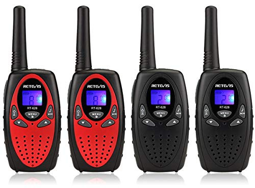 Retevis RT628 Talkie Walkie Enfant, Longue Portée 8 Canaux VOX Enfants Jouets Cadeaux pour Randonnée Camping et Autres Activités Extérieur(2 Paires, Noir et Rouge)