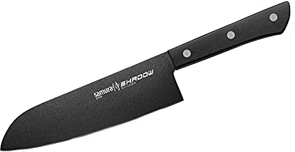 SAMURA Shadow Professional Santoku japonais avec revêtement anti-adhésif noir 7/175 mm Dureté 59 HRC