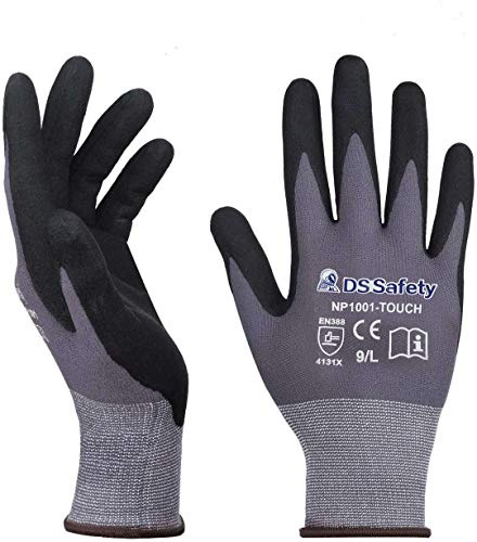 DS Safety Work Gloves, Spandex Liner Nitrile Coated Work Gloves, NP1001 (Large-Pack of 12, 12 Pairs)