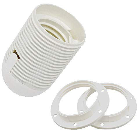 Fassung E27 Thermoplast Weiß mit Gewindemantel und Aufsteckkappe M10x1 + 2x Schraubring Lampen-Fassung steckbar SET