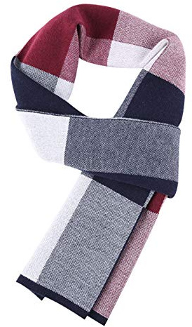 WANYING 6% Wolle Herren Strickschal Gestrickter Schal Einfach Schick Gentleman für Winter Herbst - 180 * 30 cm Kariert Dunkelblau Rot Weiß