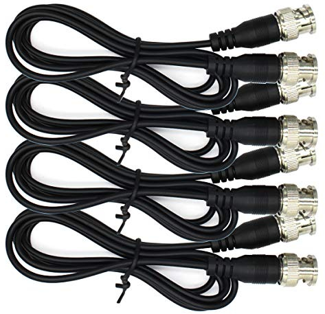 ANVISION 4-Pack Black 1m 3.3ft BNC Male to BNC Male Jumper Cable with Black Connector for CCTV DVR to TV System