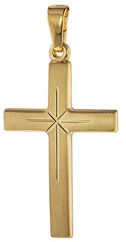 trendor Kreuz-Anhänger Gold 585 (14 Karat) 24 mm 75281 | Damen und Herren Goldanhänger, modischer Kreuzanhänger, Geschenkidee, eleganter Schmuck aus Echtgold