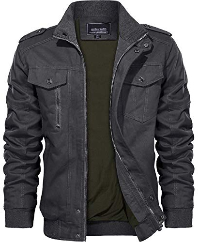 KEFITEVD, Giacca Bomber da Uomo, Militare, Cargo, Cappotto Smart Casual con Collo a Stand, Esterno in Cotone, con Tasche Multiple, 3XL