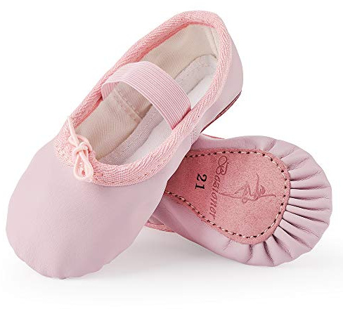 Ballettschuhe aus Leder Ballettschläppchen Tanzschuhe Gymnastikschuh mit Ganze Ledersohle für Kinder Damen Rosa 30