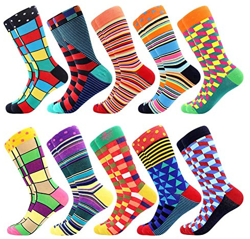 Herrstrumpa Crazy Färgglad Strumpa för Män Bomullsstrumpor Andas Och Bekväm Galen Nyhet Funky Sportsockor Kontorsstrumpor Present Till Vänner Familj (39-46, 10 Pairs-assorted2)