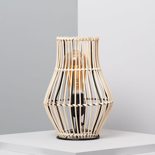 LEDKIA LIGHTING - Lámpara de Mesa de Ratán Arawa Sulu | Diseño Boho-Chic Natural | Compatible con Bombilla LED E27, No Incluida | Uso en Interiores, Color Natural, Ratán