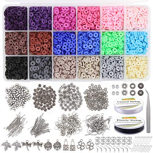 EuTengHao 5755Pcs Flache runde Polymer Clay Abstandsperlen, Keramikperlen, afrikanische Scheibenperlen für Schmuckherstellung Armbänder Halskette Ohrring DIY Bastelset