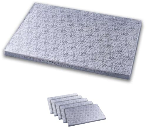 Cake Company Tortenplatte rechteckig 645 × 145mm | 5 Stck | Cake Board silber rechteckig | auch für dicke und mehrstöckige Torten | hochwertige Alukaschierung | 10mm dick