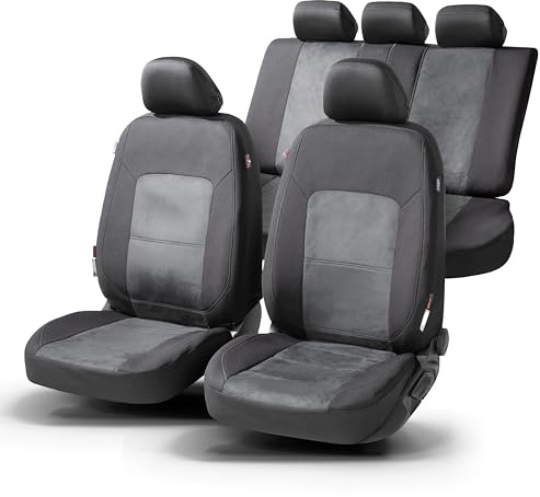 Walser Premium Autositzbezüge Ellington mit Reißverschluss Qualitätssieger Sehr Gut* Sitzbezüge Auto, Zipp-IT Schonbezüge Komplettset, 2 Vordersitzbezüge, 1 Rücksitzbezug schwarz/grau 11865