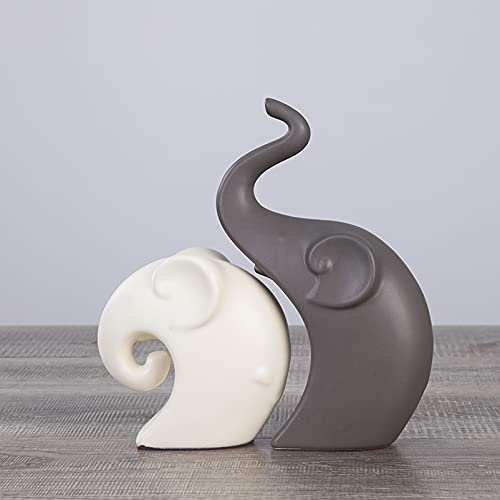 Cutfouwe Pareja Cerámica Elefante Deco En Blanco Y Negro,Acostado Unos A Otros,Figuras Familiares del Elefante De Porcelana Esculturas para La Decoración De La Mesa, Sala De Estar O Dormitorio,2Pcs