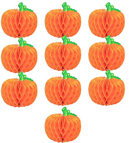 Sugamm 10 Pack 3D Papier Nid d'abeille de Citrouille Suspendue Décoration Lanterne Tissu Balle Jour de Thanksgiving Fête Ornement Cuisine Centres de Table Citrouille Décor pour Mariage (Vert Branche)