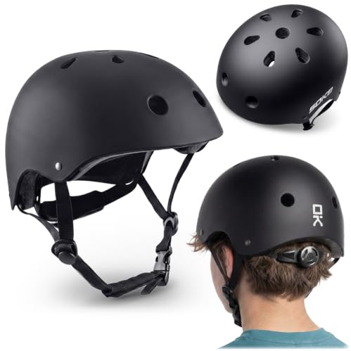 SOKE Scooter Helm 1692, 50-54cm Kopfumfang, Größe S, Schwarz Matt, ABS, EPS, Leicht, Langlebig, Zertifiziert Rücklicht, Fahrradhelm in sportivem Design für den Stadtverkehr