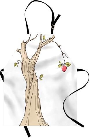 ABAKUHAUS Karikatur Schürze, Apfelbaum mit Blättern Kunst, kleines Schürzenlatz mit verstellbaren Krawatten zum Backen Malerei, 43 cm x 55 cm, Beige Grün Coral