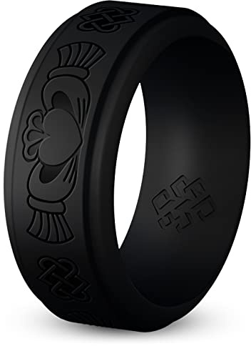 Knot Theory Claddagh Silicone Ring for Men - Smooth Black Size 9, Breathable Comfort Fit 8mm Bandwidth