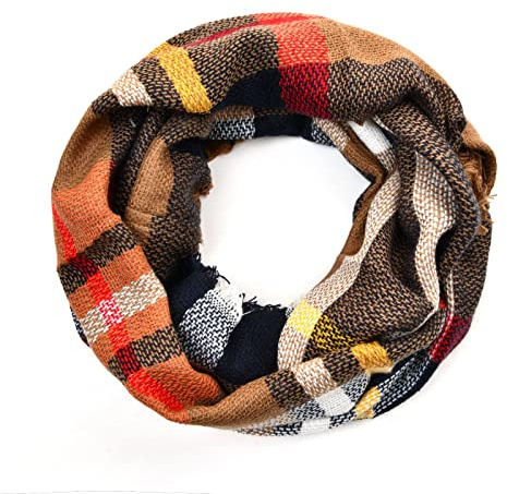 Autiga Damen Loop Winterschal Strickschal Karo Schal Schlauchschal braun-schwarz unisize