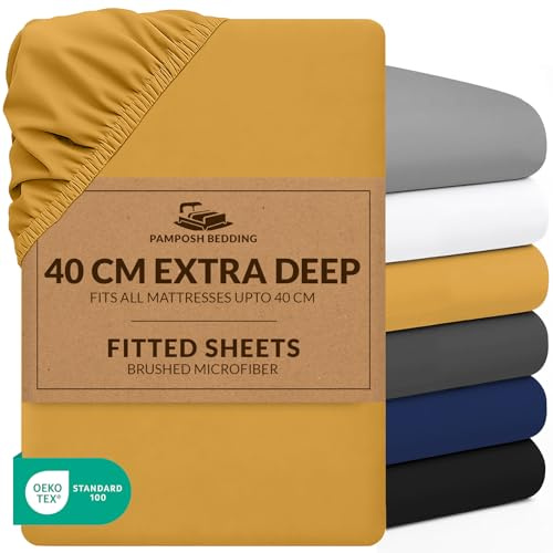 Pamposh King Size Fitted Sheets Extra Deep Pocket 40 cm (16 inches) Durable Elastic Bed Sheets - Premium Brushed Microfibre Fitted Sheets King Size - Ultrasoft Hypoallergenic Fade Resistant