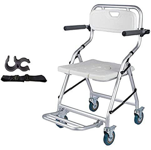 Toilettenrollstuhl ToilettenhilfenToilettenrollstuhl,Duschstuhl Faltbarer, Duschhocker RäDern RüCken Armlehnen Dusche Hocker 150 kg belastbar Weiß, Toilettenhilfen