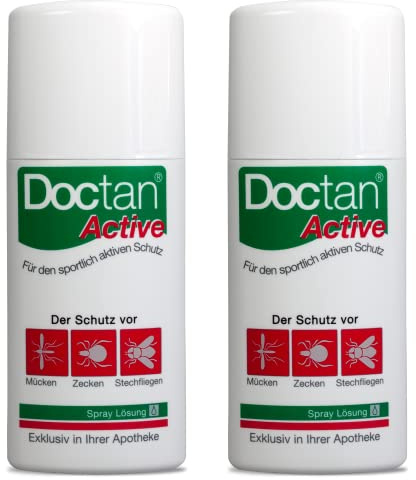 Doctan® Active Spray - Doppelpack – bis zu 12h Schutz vor Mücken, Zecken, Stechfliegen, Malariaprophylaxe, Gelbfieber, 2x 100ml